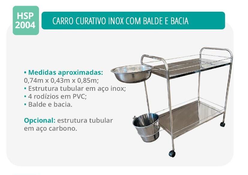 Carro de Curativo com Balde e Bacia