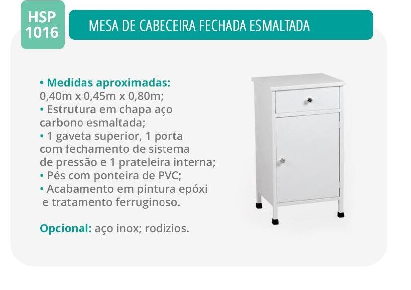 Mesa de Cabeceira Fechada Esmaltada