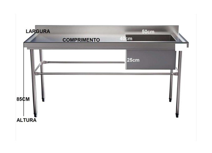 Mesa Pia em Aço Inox com Uma Cuba à Direita