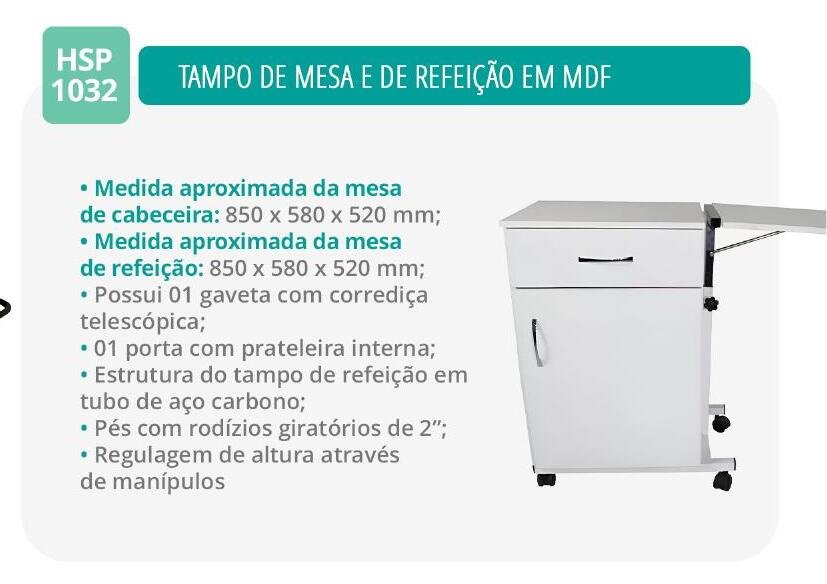 Tampo de Mesa de Cabeceira e Refeicao em MDF